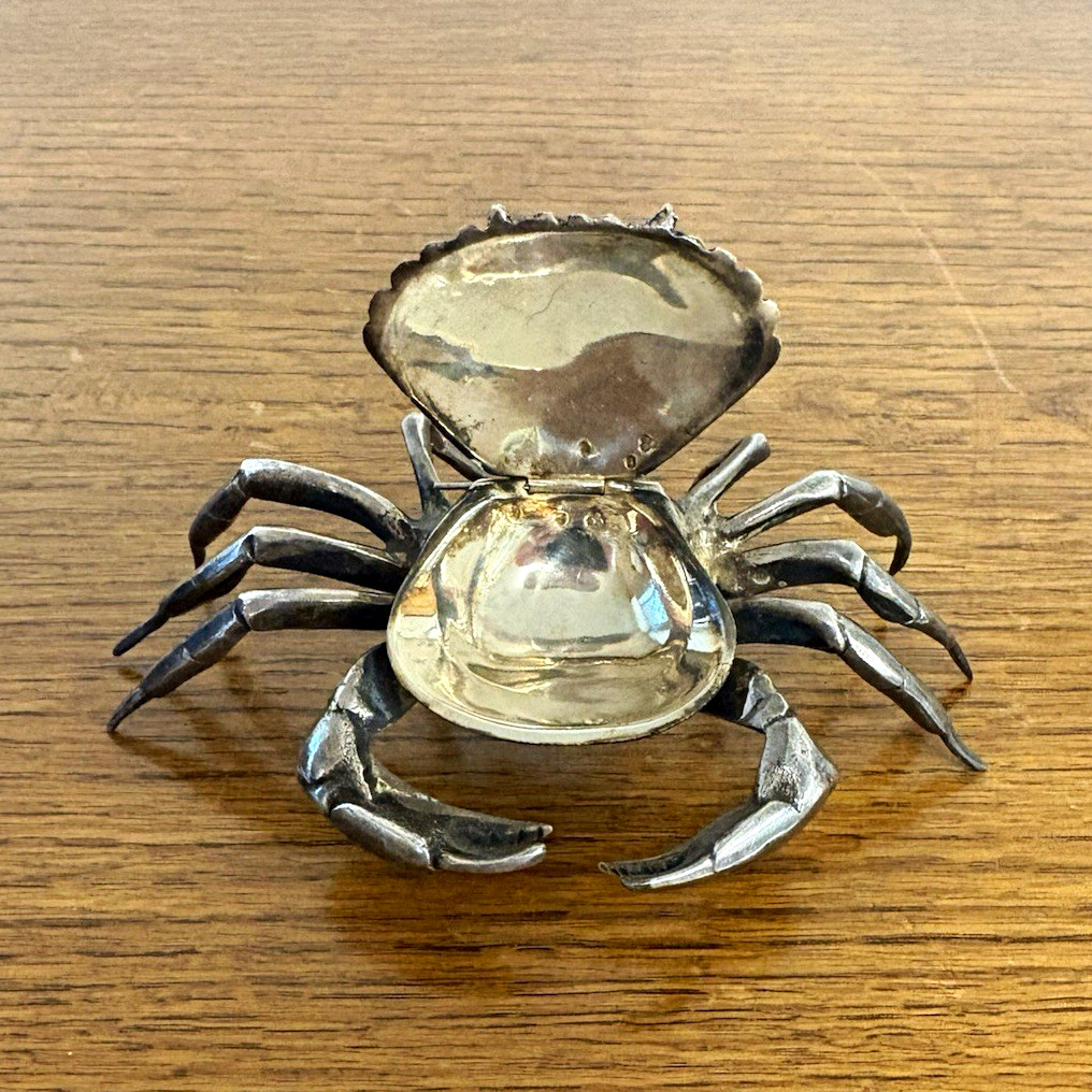 Vintage Spanish 925 Sterling Silver Figural Crab Hinged Box 192g Spain
