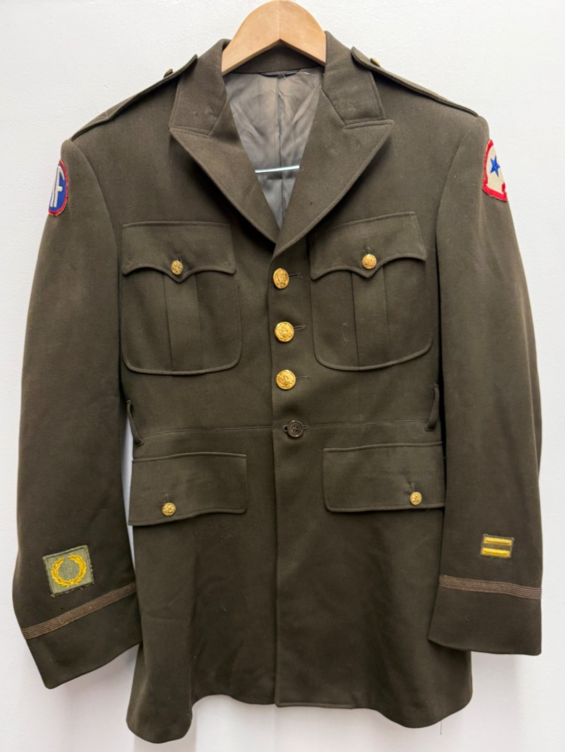 VTG WWII US Army Olive Drab Field Wool Uniform Jacket Original Patches Buttons VTG WWII US Army Olive Drab Field Wool Uniform Jacket Original Patches Buttons