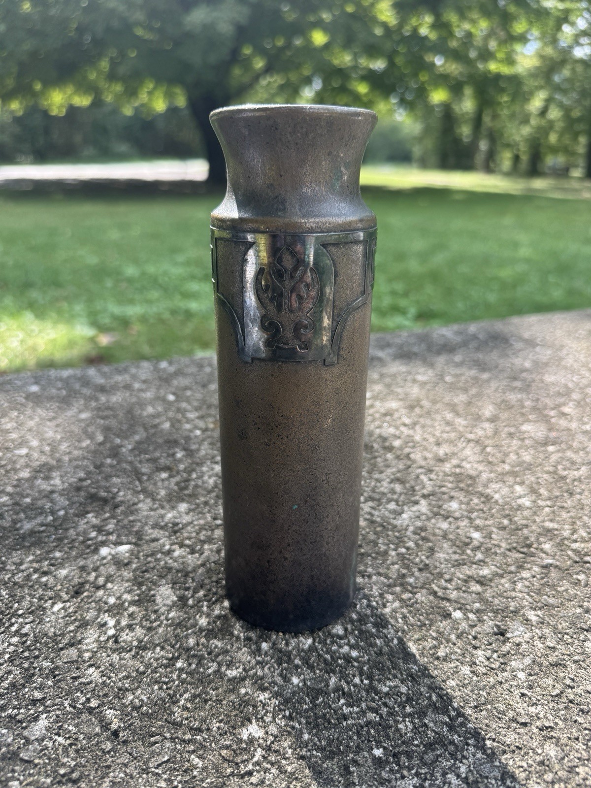 1920s SilverCrest Sterling Silver on Bronze Vase Arts & Crafts Metalware #2006