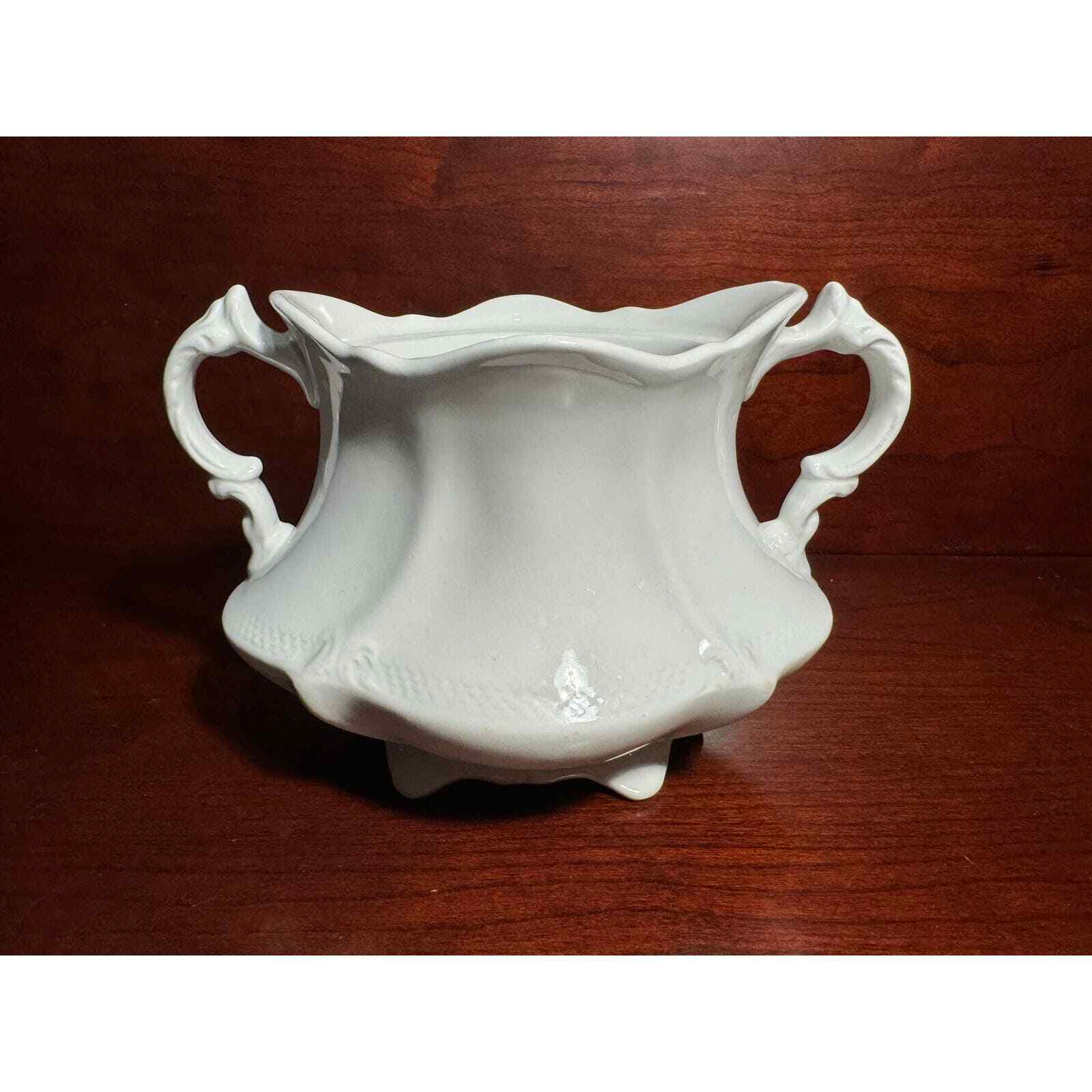 Vintage W. H. Grindley & Co. England Semi-Porcelain White Serving Dish 2 Handles