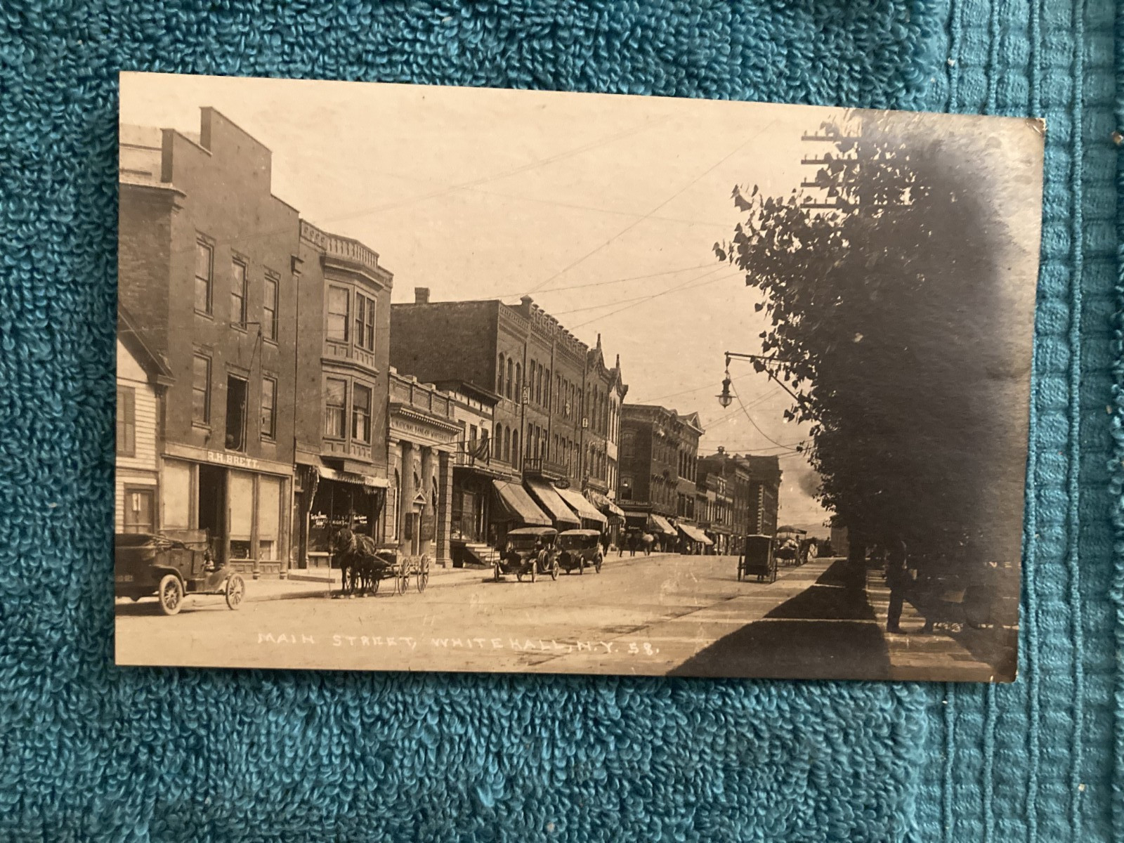 RPPC Whitehall New York Downtown View Showing Horse & Carriage with Autos c1910 RPPC Whitehall New York Downtown View Showing Horse & Carriage with Autos c1910
