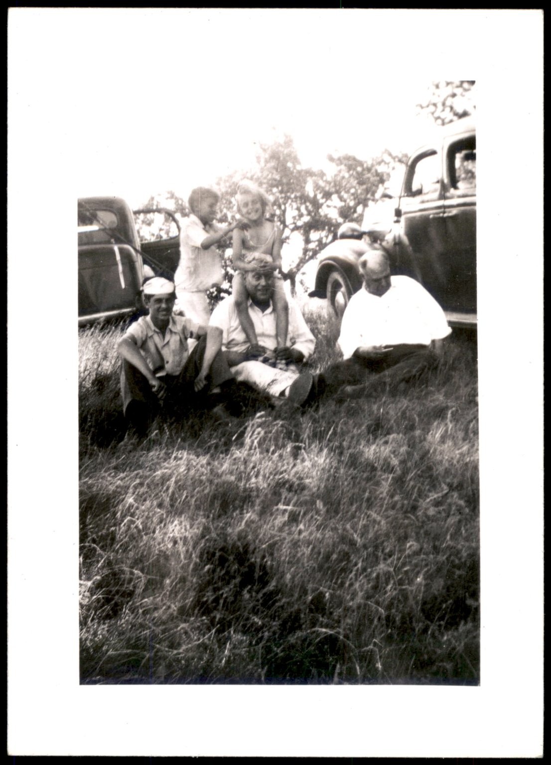 Family Group People 1940s 1950s Snapshot Photograph Cars Outdoor Americana