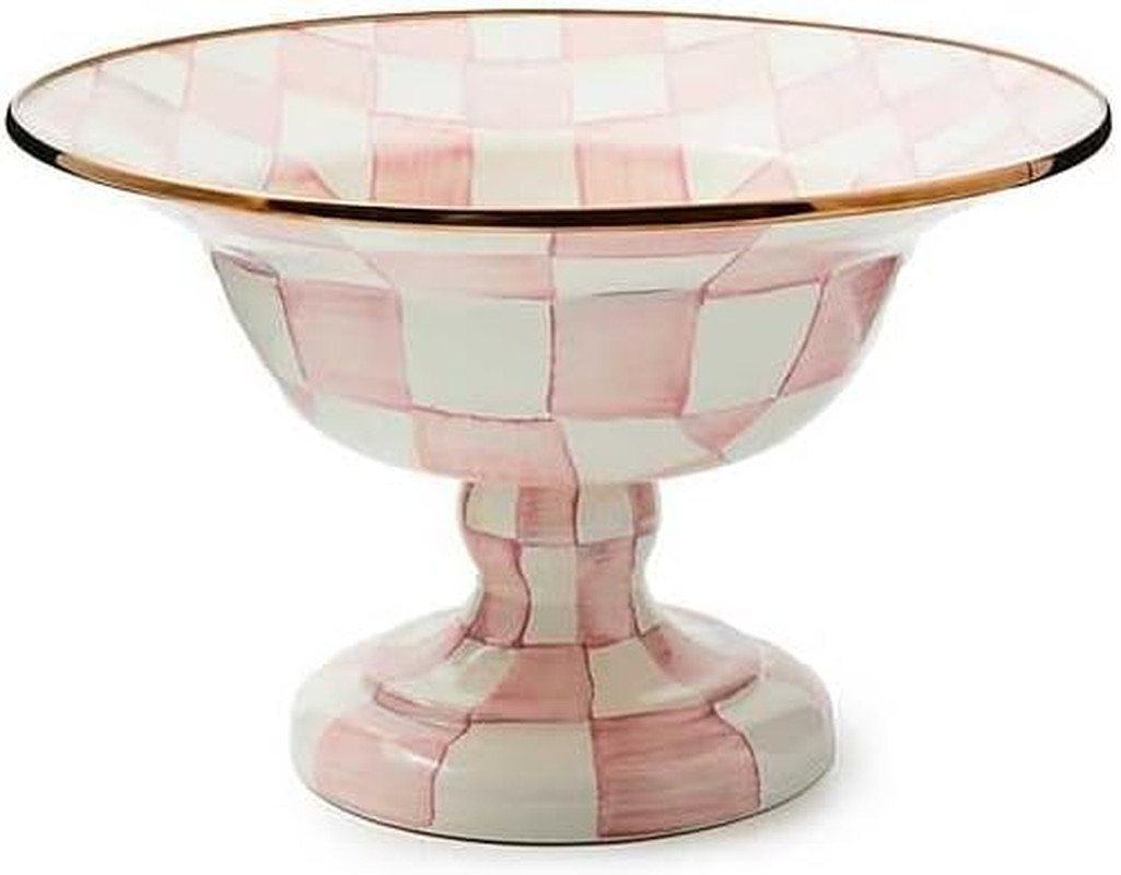 Elegant Pink-White Enamel Compote Bowl - Large Pedestal Serving Dish