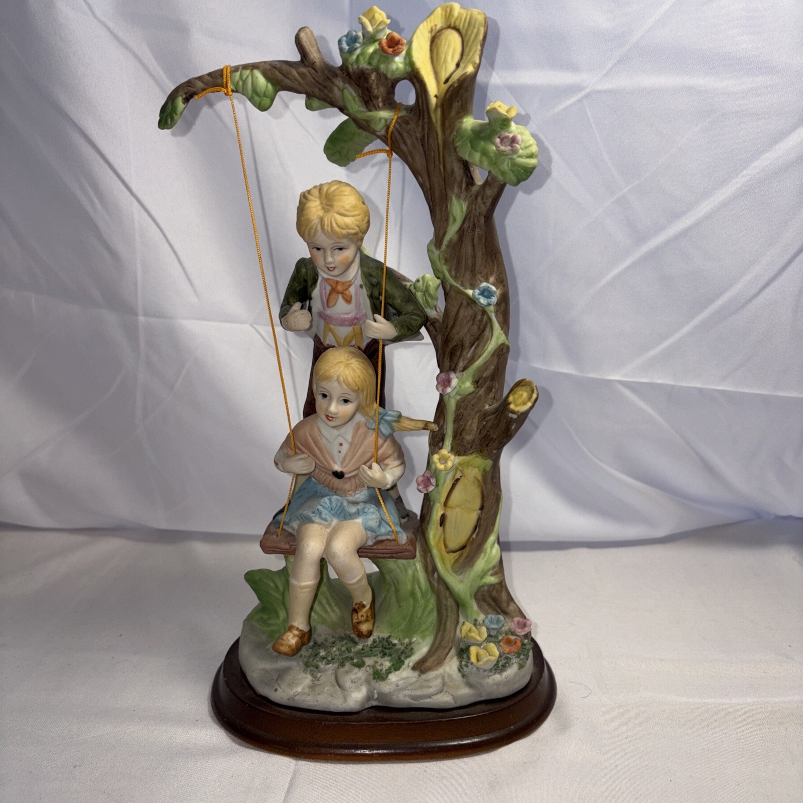 Rare Vintage Lenwile Ardalt Bisque Porcelain Boy and Girl on Swing. Retired Rare Vintage Lenwile Ardalt Bisque Porcelain Boy and Girl on Swing. Retired