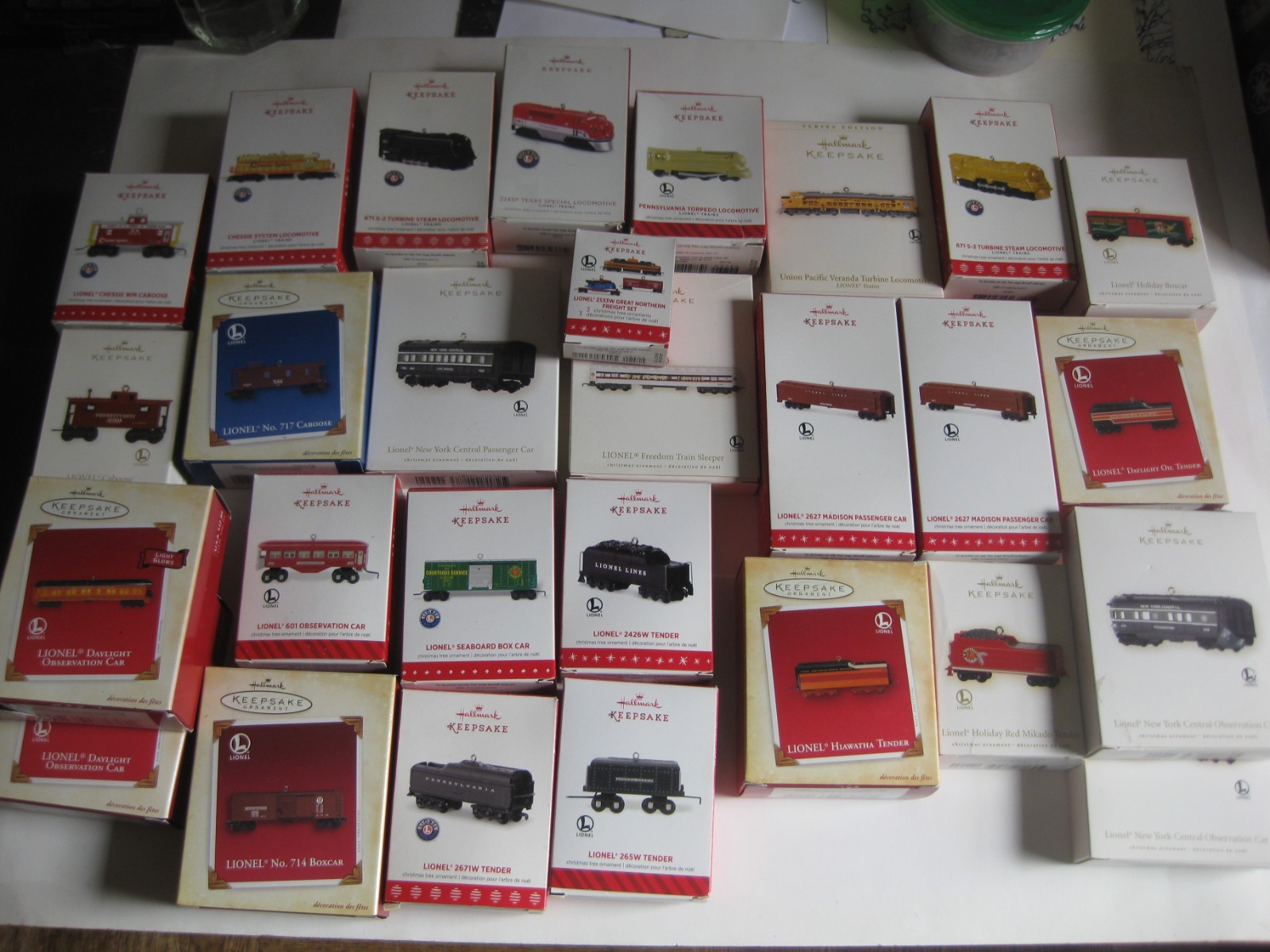 LOT OF 28 HALLMARK KEEPSAKE LIONEL ORNAMENTS NEW & USED