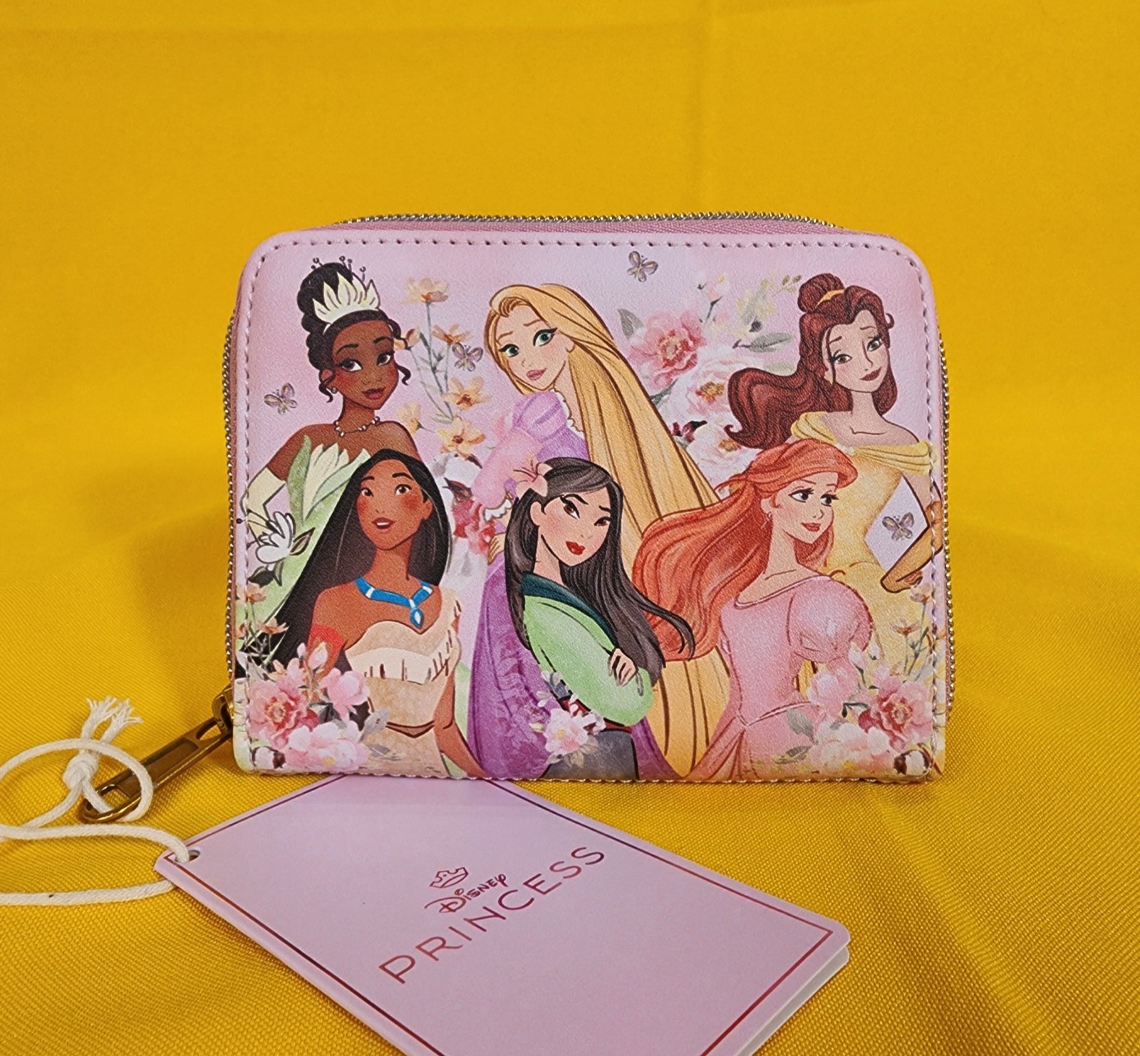Loungefly Disney Princess Group Mulan Belle Ariel Tiana Pink Zip Wallet NEW Loungefly Disney Princess Group Mulan Belle Ariel Tiana Pink Zip Wallet NEW