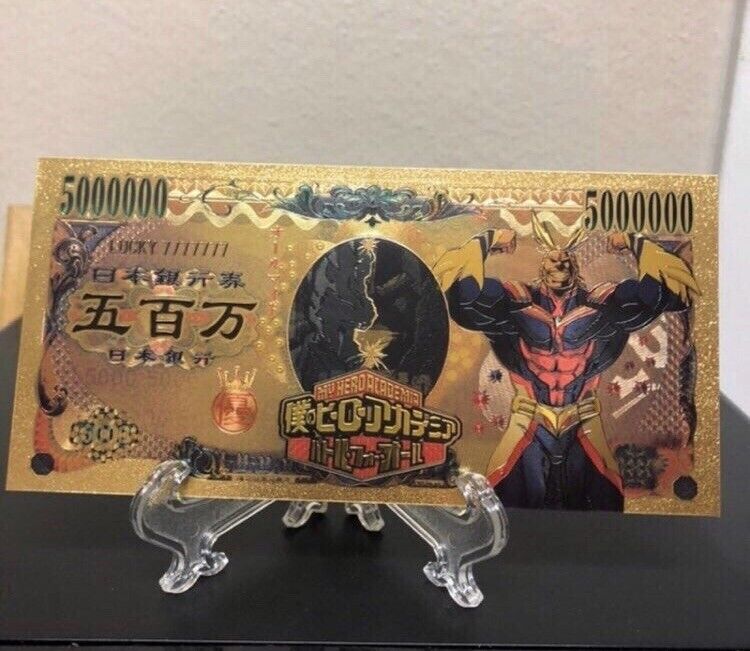 24k Gold Foil Plated All Might (Toshinori Yagi) My Hero Academia Banknote Anime