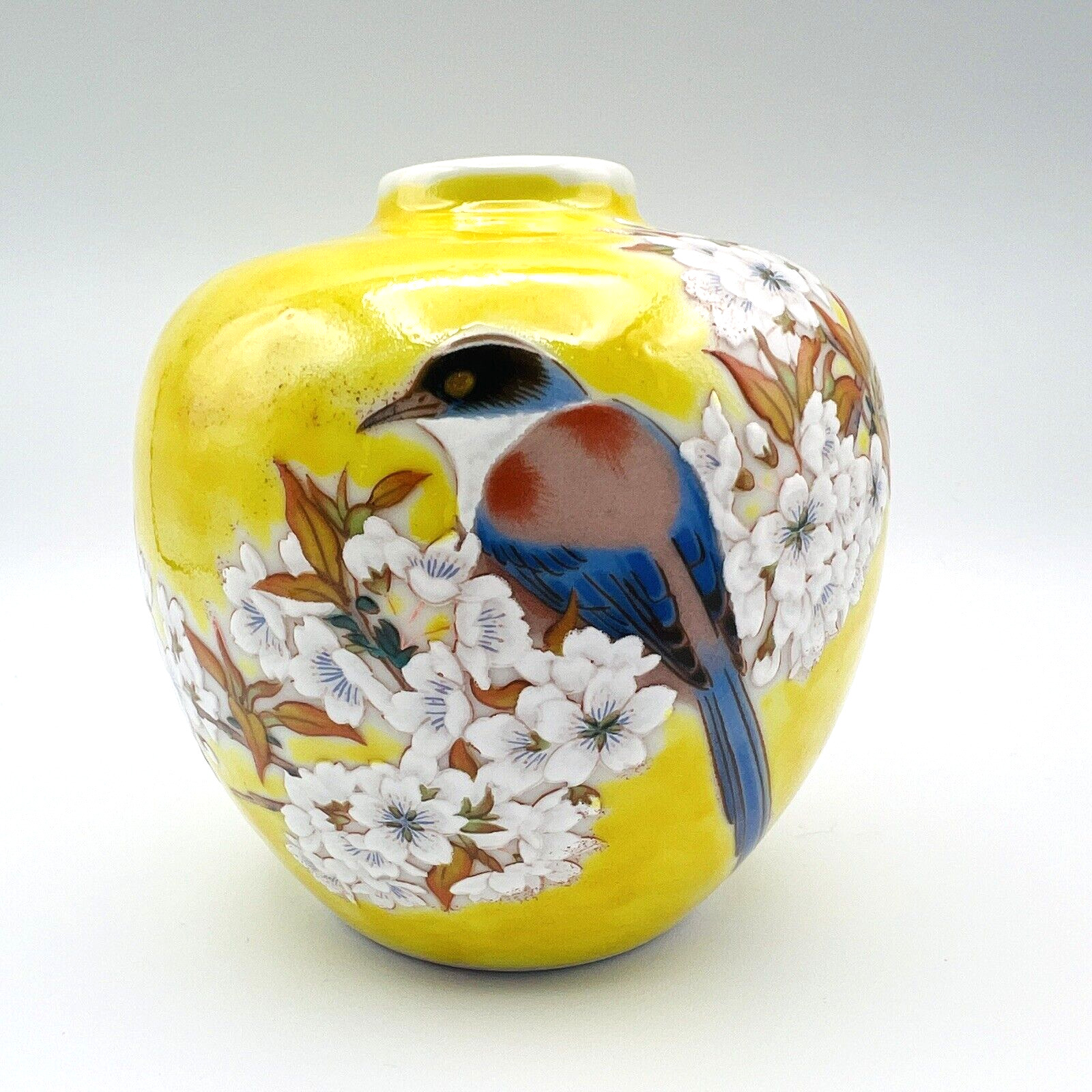 Kutani Yaki Ware Pottery Flower Bird Vase Ikebana Made in Japan Boxed Gift