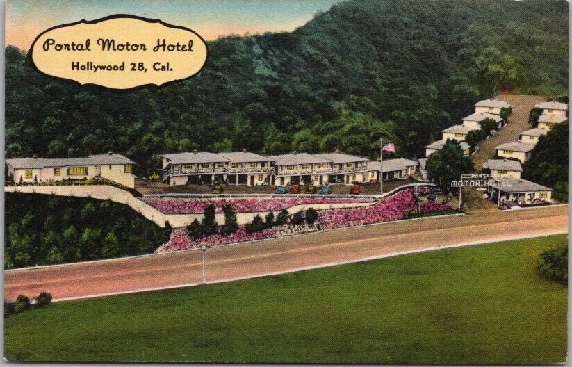 HOLLYWOOD California Postcard PORTAL MOTOR HOTEL Cahuenga Blvd. Linen c1950