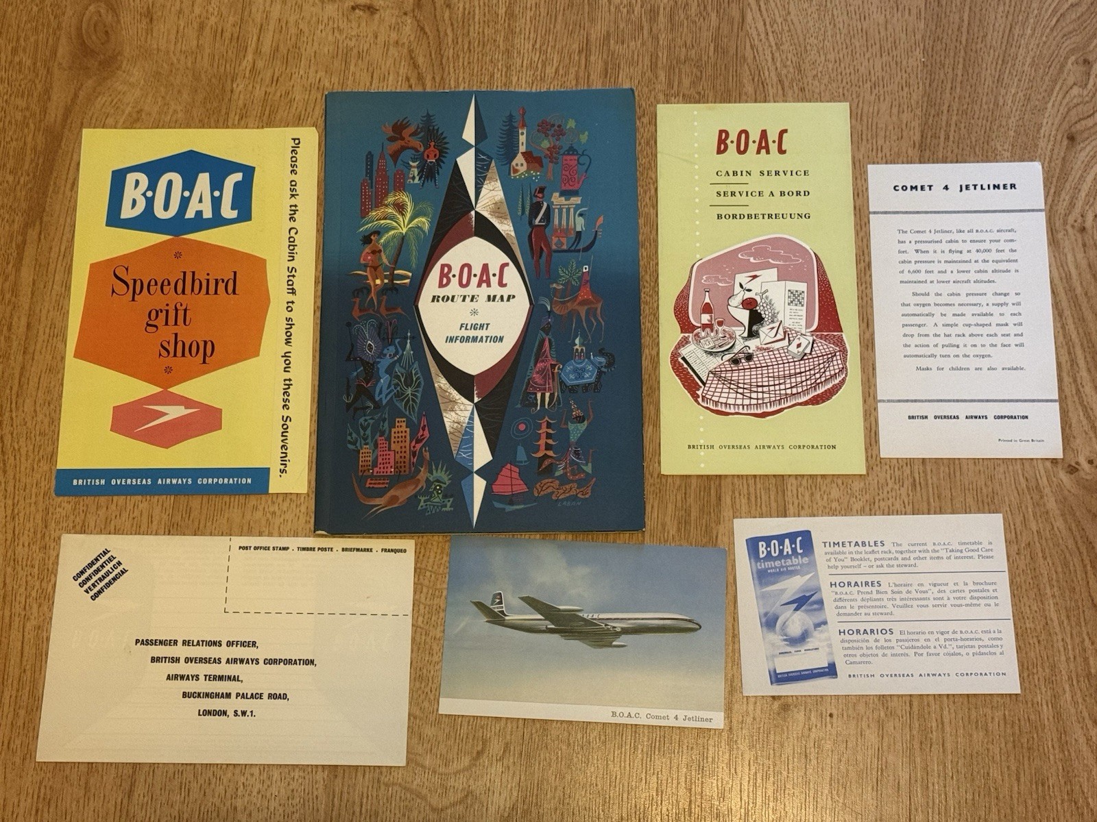 Vintage 1960s BOAC Comet 4 Aviation Ephemera Lot Route Map Gift Shop Postcard⁠