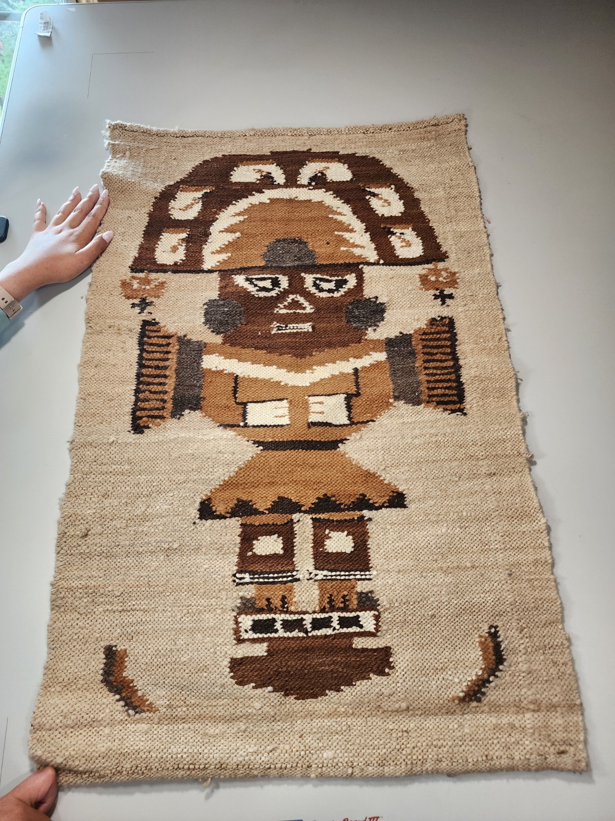 Vintage Peruvian Andean Tumi Knife Ceremony Hand Woven Wool Tapestry 36x22” Peru
