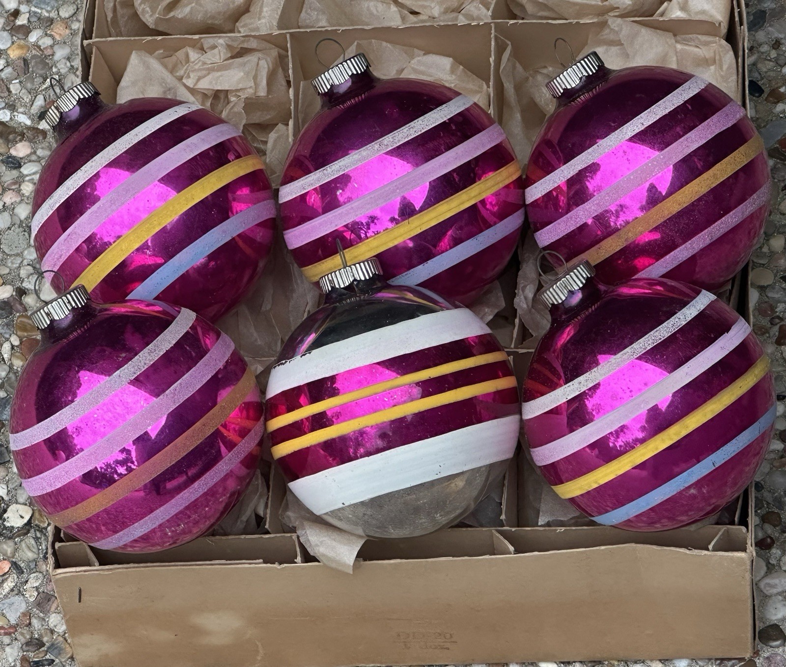 Vintage JUMBO Shiny Brite Corning Pink Stripe Glass Christmas Ornament Vintage JUMBO Shiny Brite Corning Pink Stripe Glass Christmas Ornament