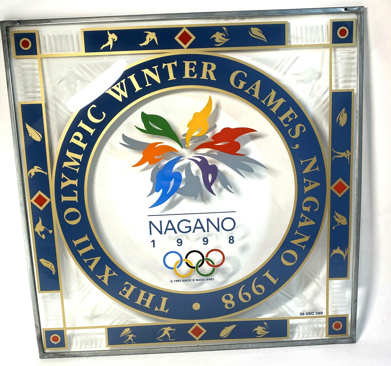 Vintage 1998 Nagano Olympic Winter Games Glass Advertising Window Sign 16.5x16.5 Vintage 1998 Nagano Olympic Winter Games Glass Advertising Window Sign 16.5x16.5