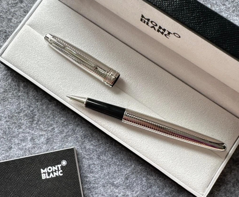 Sale Montblanc Classic Silver Wave Pattern Ballpoint Pen Elegant New In Box