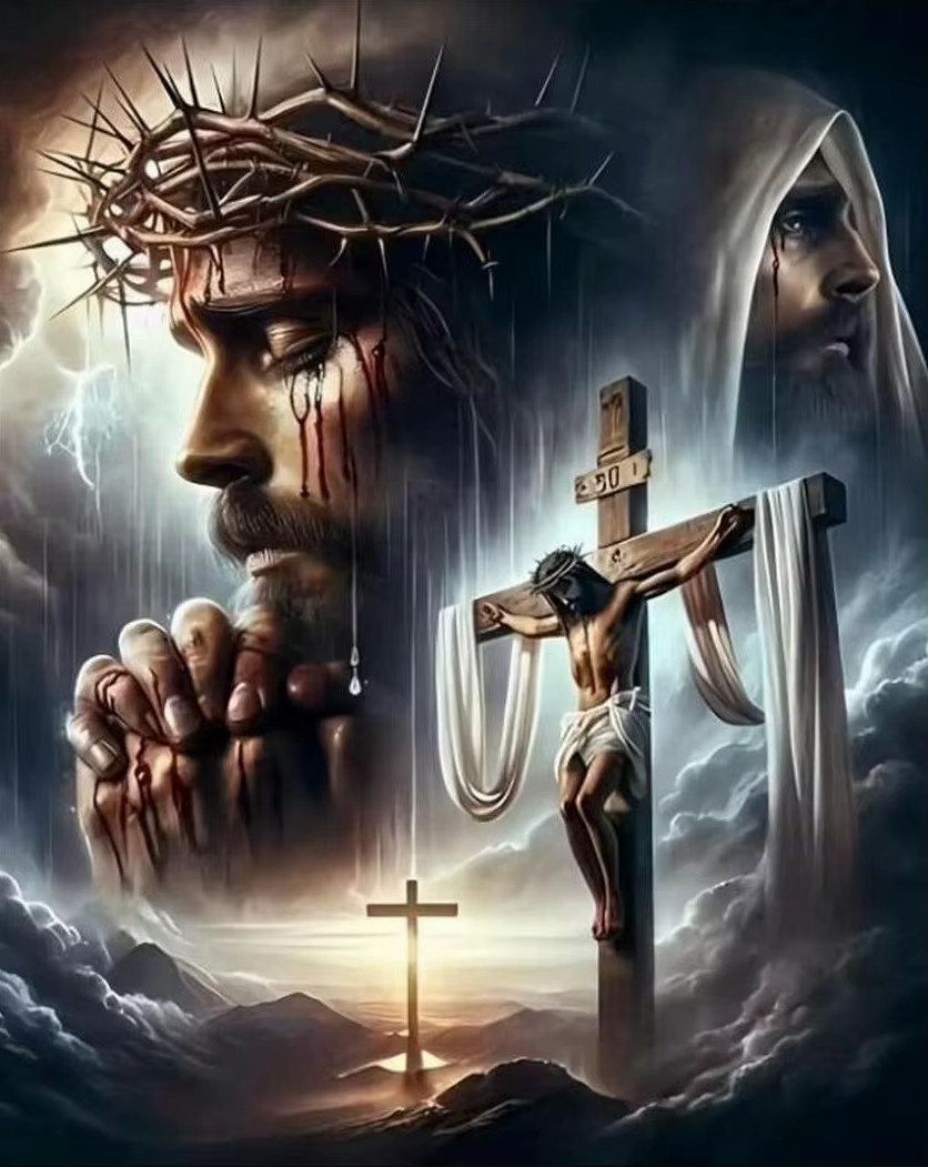 Jesus Christ with Crown of Thorns and Cross 5D Full Drill Diamond Painting Kit Jesus Christ with Crown of Thorns and Cross 5D Full Drill Diamond Painting Kit