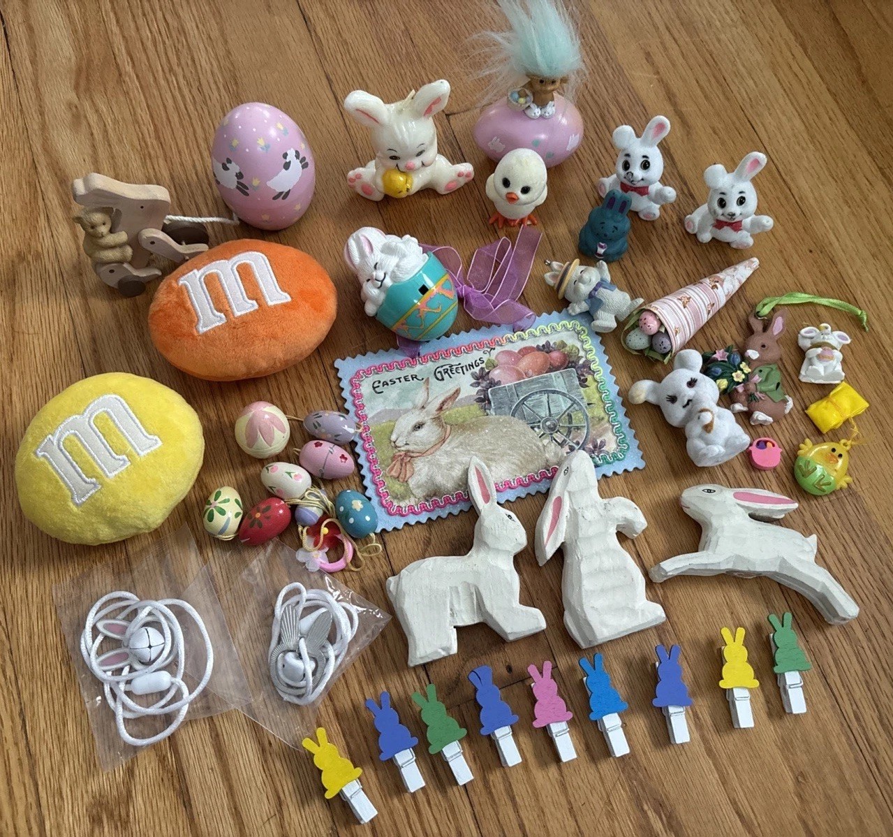 Easter Decor Lot Bunny Flocked Modern & Vintage Candle Figures Wooden Eggs Easter Decor Lot Bunny Flocked Modern & Vintage Candle Figures Wooden Eggs