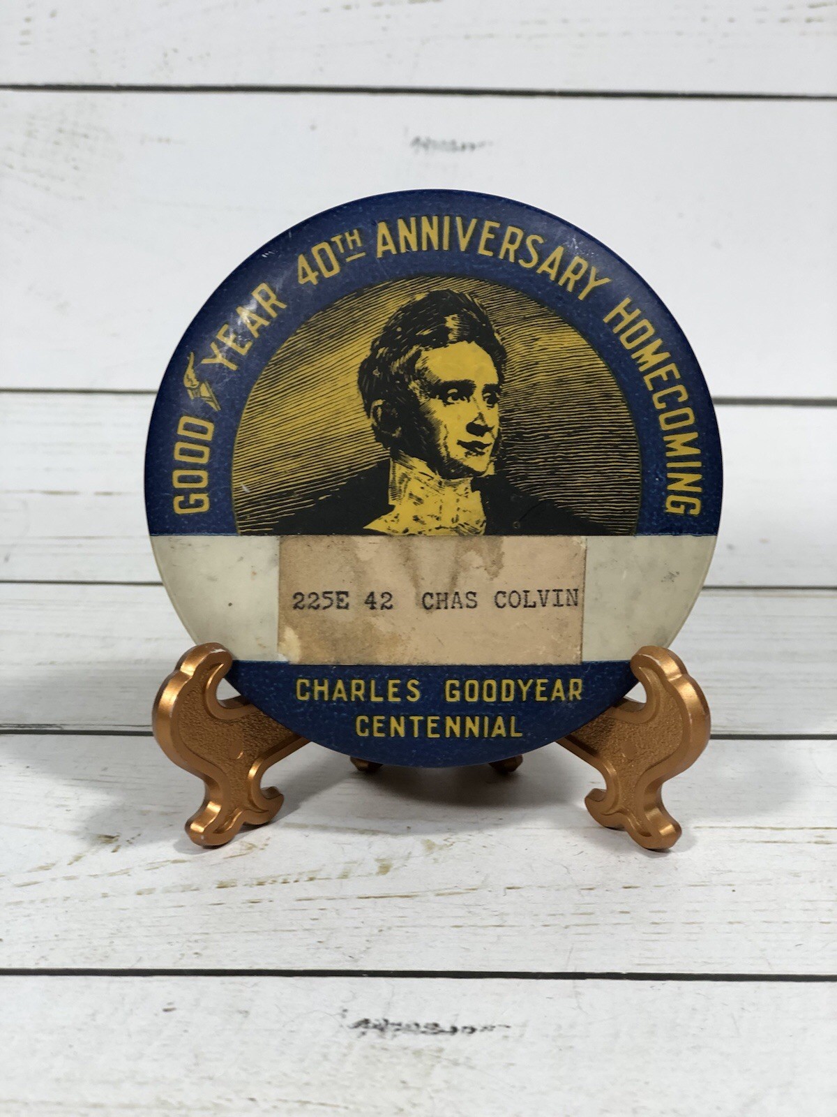 Good Year 40th Anniversary Homecoming, Charles Goodyear Centennial pin 1938 VTG Good Year 40th Anniversary Homecoming, Charles Goodyear Centennial pin 1938 VTG