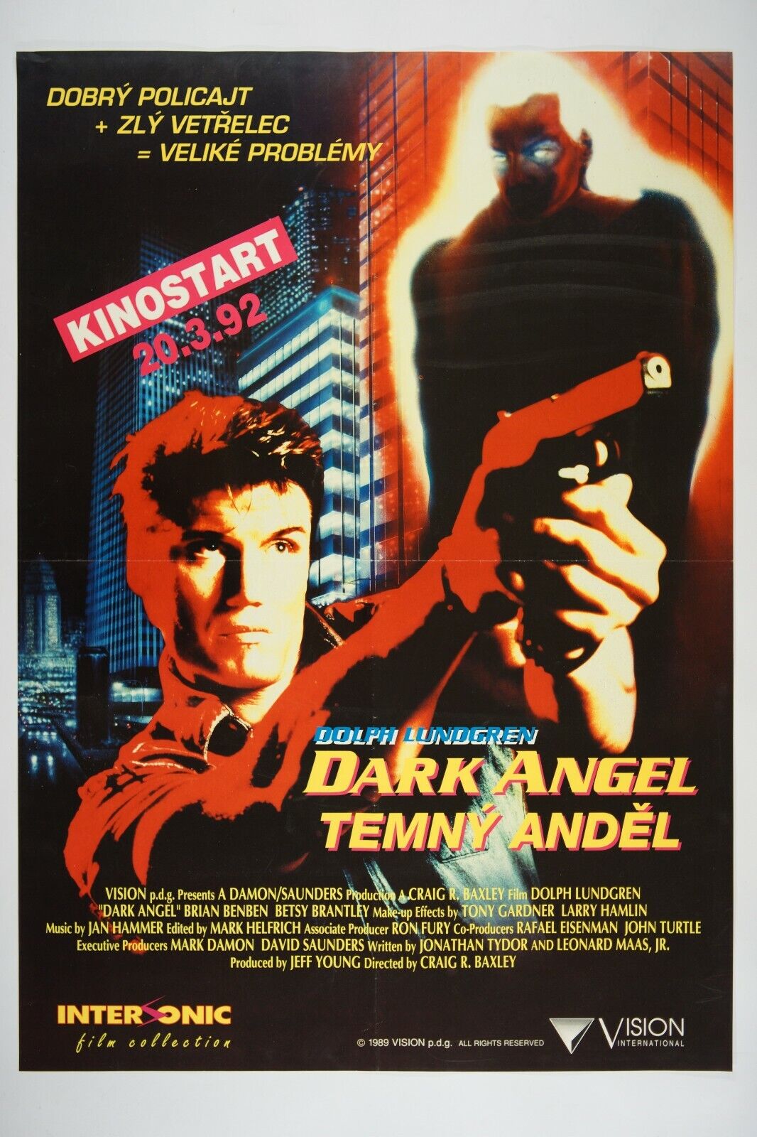 DARK ANGEL 23x33 Original Czech movie poster 1990 DOLPH LUNDGREN SCI-FI ACTION