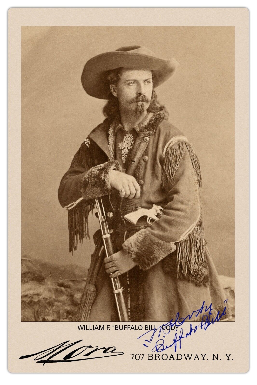 BUFFALO BILL CODY Old West Legend Vintage Mora Photo Cabinet Card RP