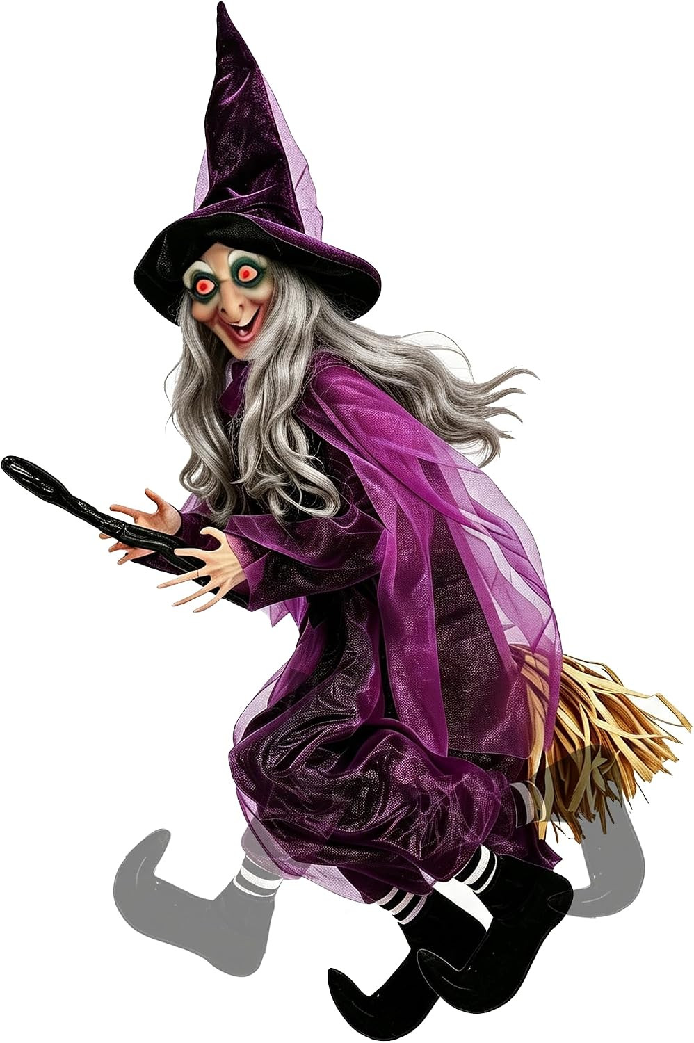 4 FT Flying Witch Halloween Decorations, Animated Hanging Witch on Broom Prop wi