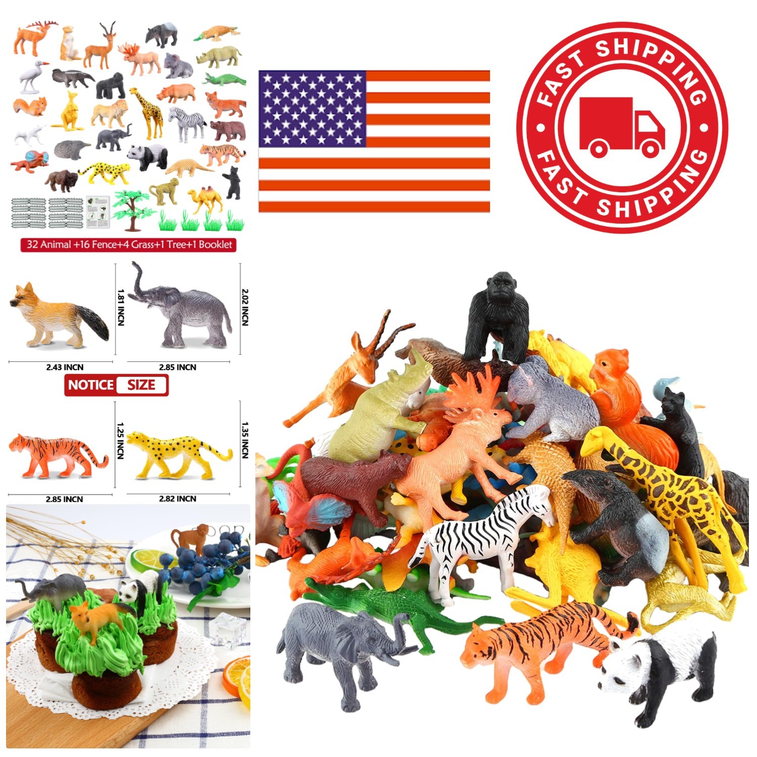 54 Piece Forest Animal Toys Set Includes 32 Unique Vinyl Figures for Kids