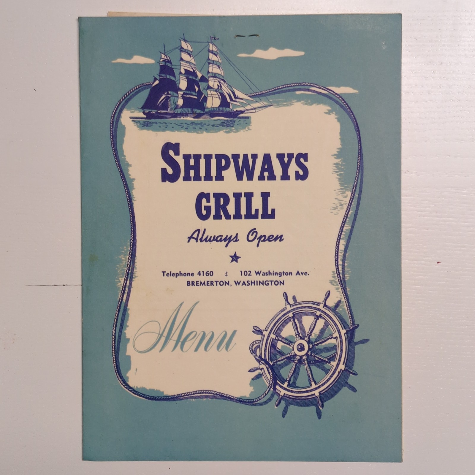 Shipways Grill Vintage Menu - Bremerton Washington Shipways Grill Vintage Menu - Bremerton Washington