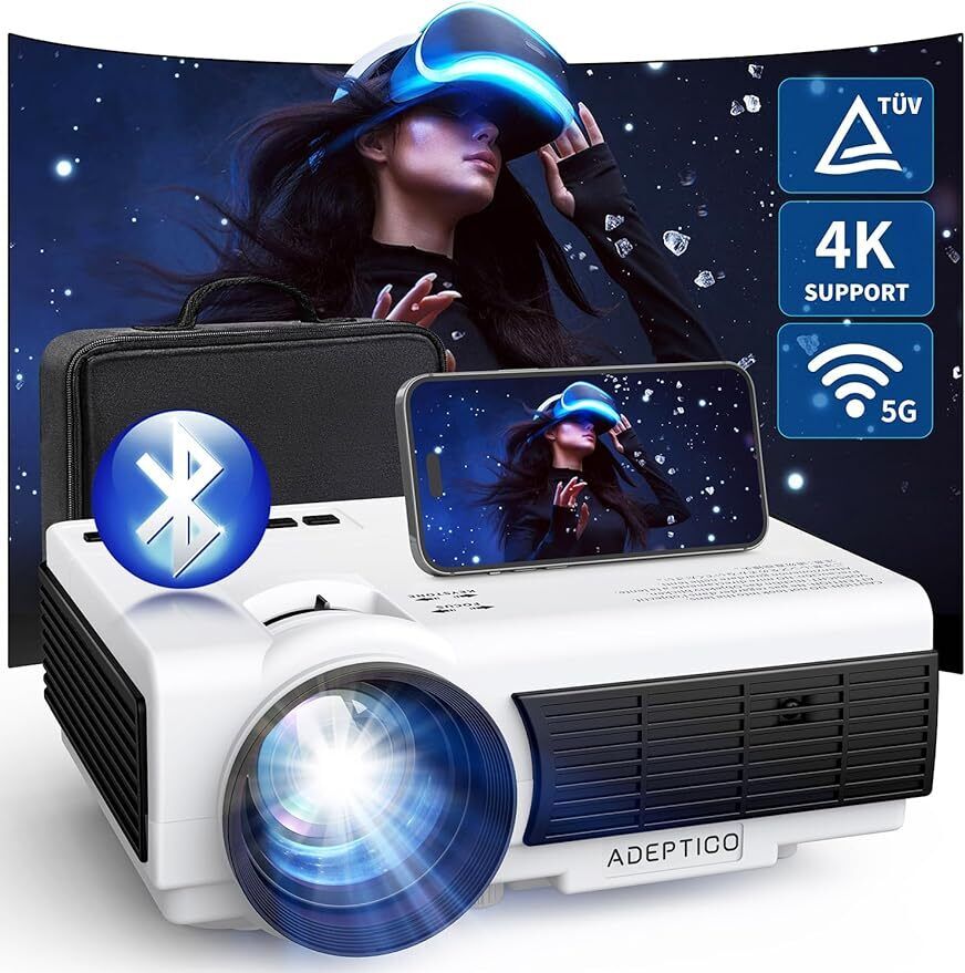 Projector with WiFi and Bluetooth, 1080P Portable Projector w/ Bag, 4K Support