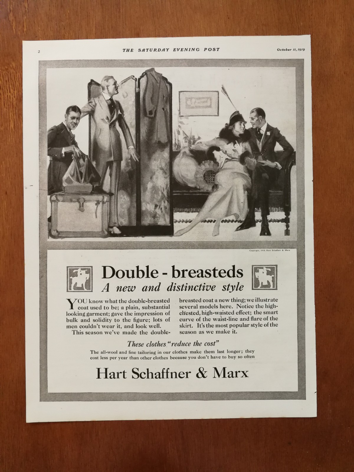 Vintage 1919 Hart Schaffner & Marx Double Breaster Suits Full Page Original Ad Vintage 1919 Hart Schaffner & Marx Double Breaster Suits Full Page Original Ad