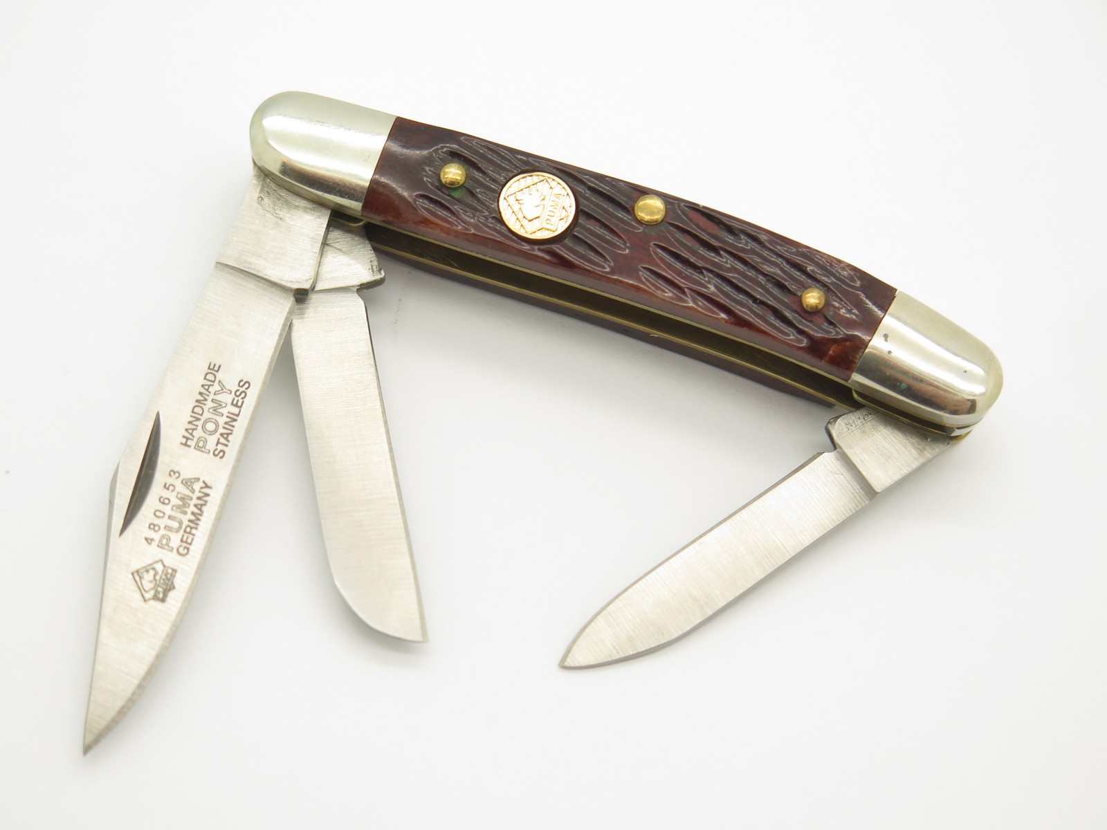 Vintage Puma Pony 480653 Germany Small Jigged Bone Folding Stockman Pocket Knife Vintage Puma Pony 480653 Germany Small Jigged Bone Folding Stockman Pocket Knife