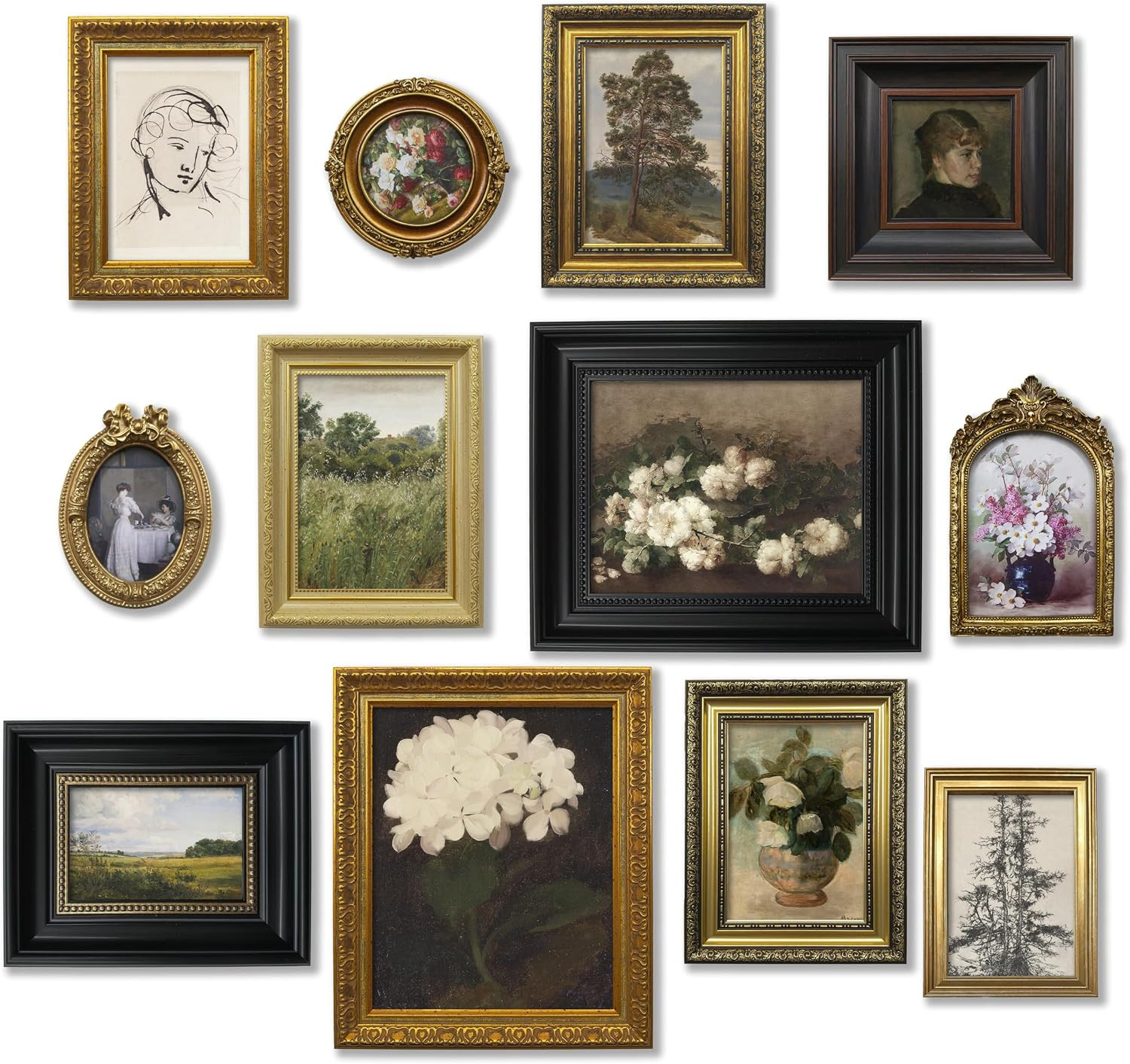 Vintage Picture Frame Set, Antique Gold and Brass, 12-Piece Vintage Picture Frame Set, Antique Gold and Brass, 12-Piece