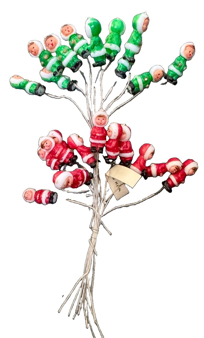 Vintage Christmas Floral Picks Red & Green Carolers Craft Decor Holiday