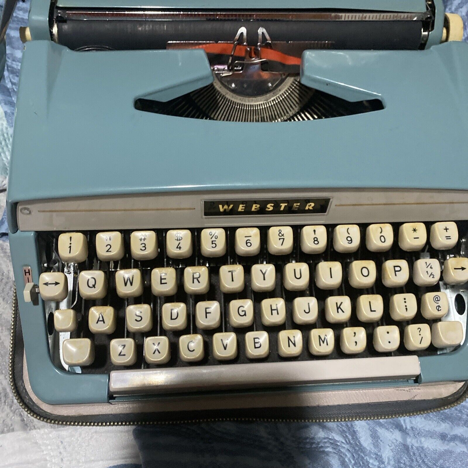 Vintage Brother WEBSTER Blue Manual Portable Typewriter & Case Made In Japan 