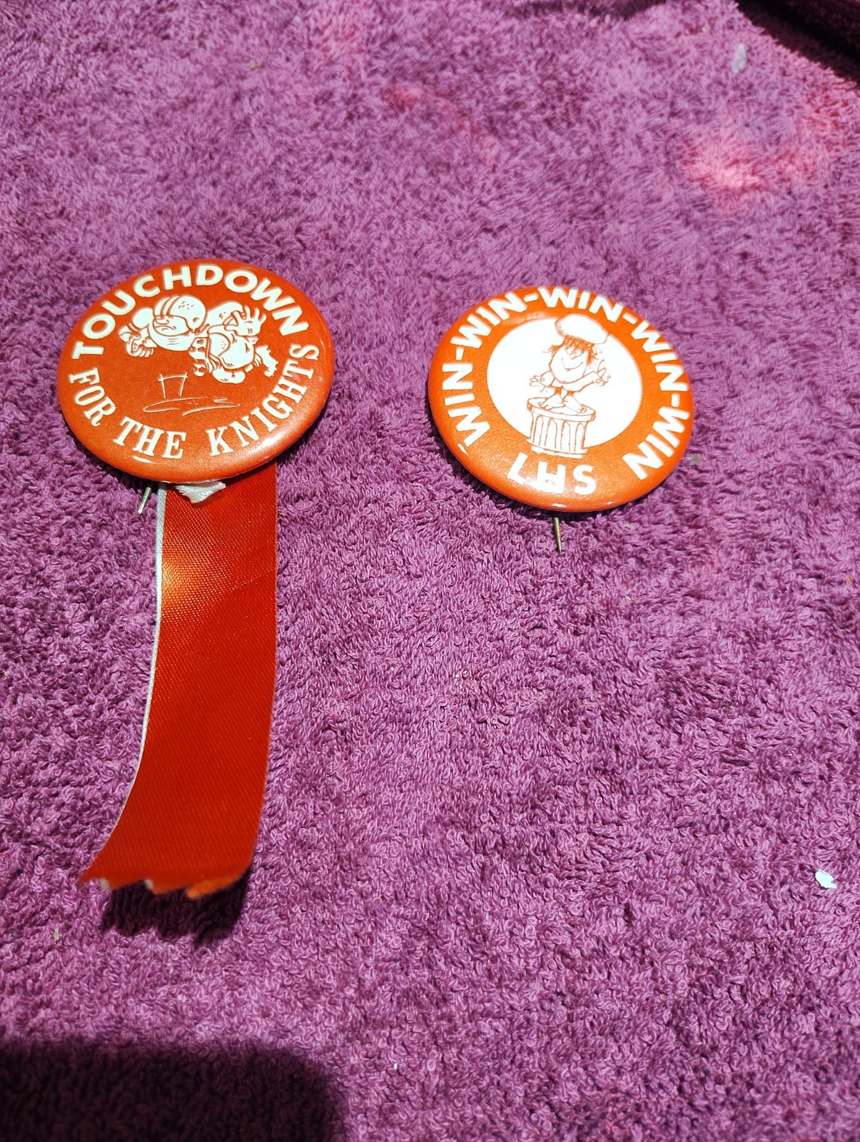 2 Vintage Lourdes High School Oshkosh WI Knights Football Ribbon Pinback Buttons 2 Vintage Lourdes High School Oshkosh WI Knights Football Ribbon Pinback Buttons