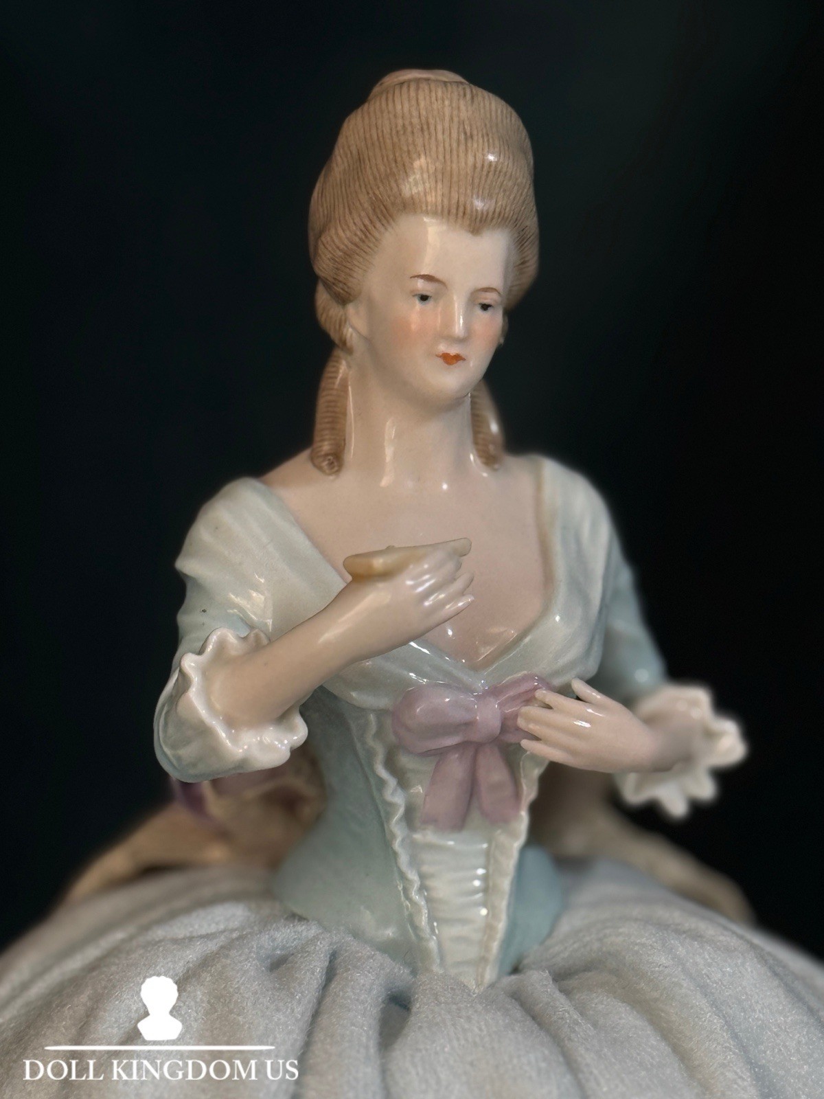 Large Antique German Porcelain 12” Half Doll Pin Cushion Marie Antoinette Style Large Antique German Porcelain 12” Half Doll Pin Cushion Marie Antoinette Style