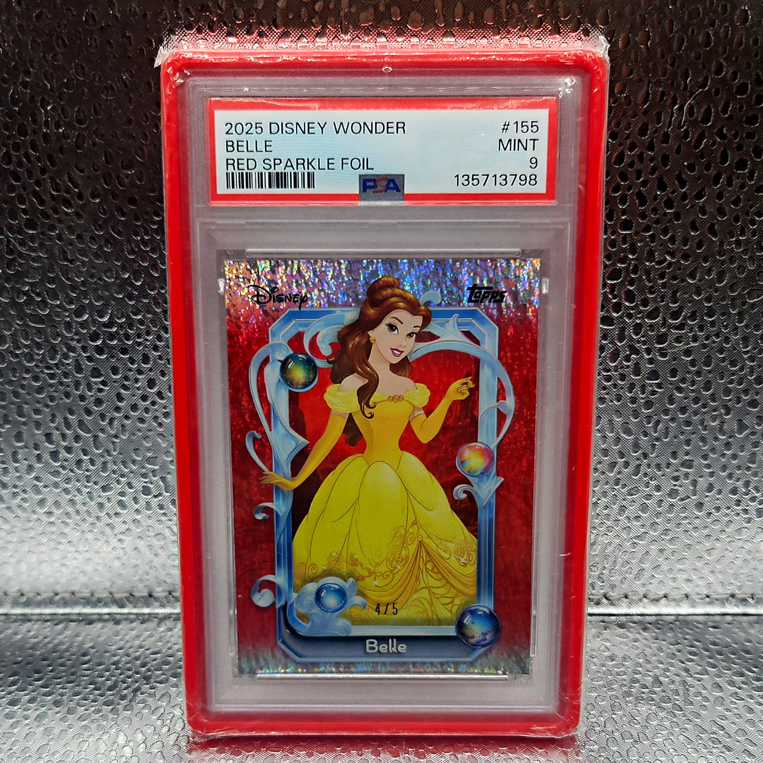 Topps 2025 Disney Wonder Belle #155 Red Sparkle Foil Serial 4/5 PSA 9 Topps 2025 Disney Wonder Belle #155 Red Sparkle Foil Serial 4/5 PSA 9