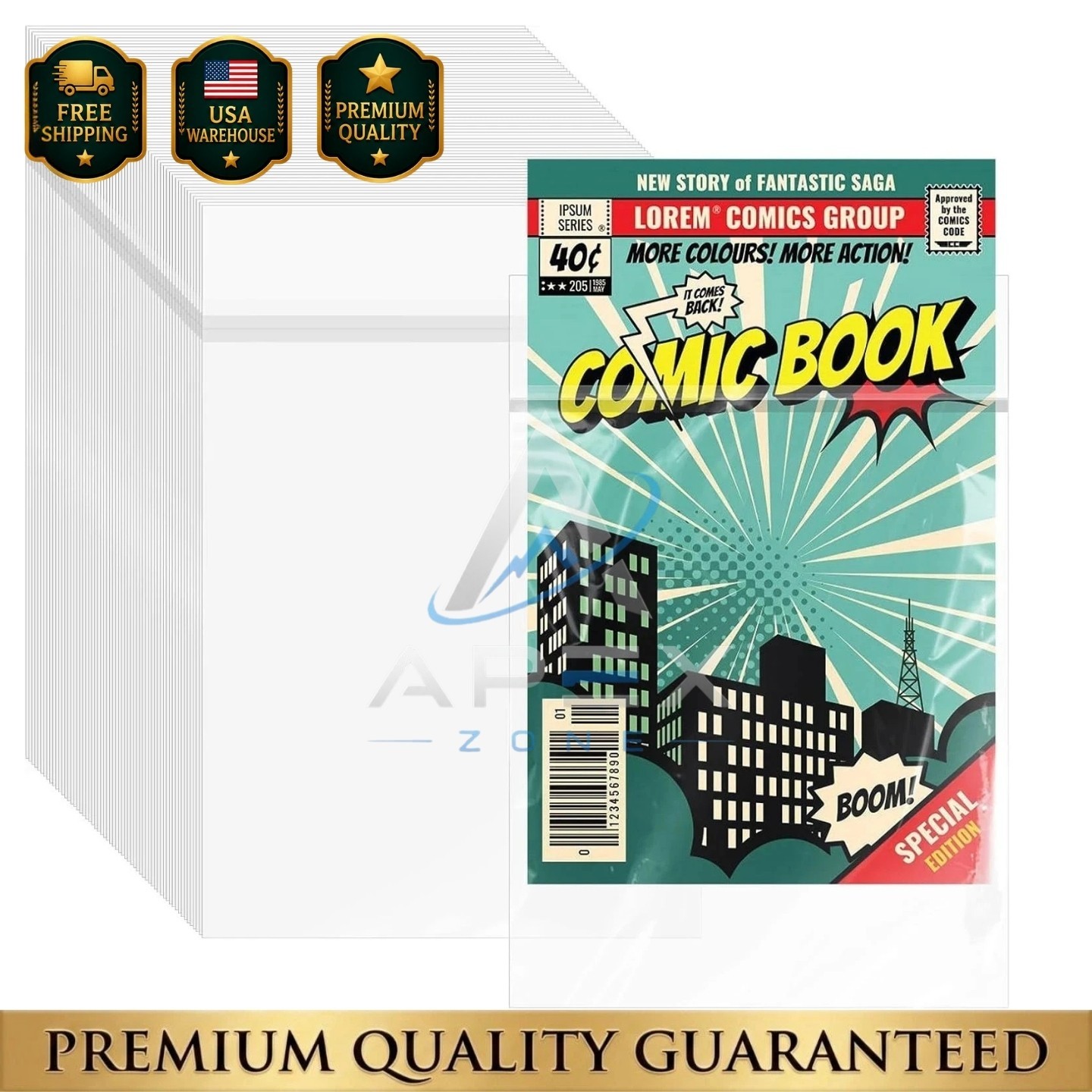100 Pack Resealable Current Size Comic Book Bags , Plastic Comic Sleeves for CGC