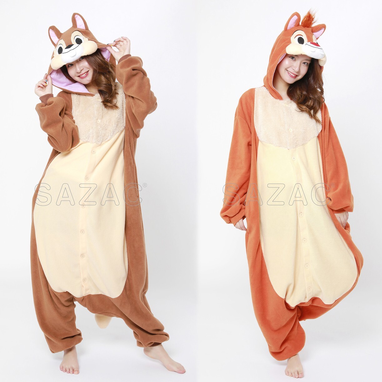 SAZAC & DISNEY Chip n\' Dale Costume SetOf 2 One Size Kigurumi Cosplay Brand New