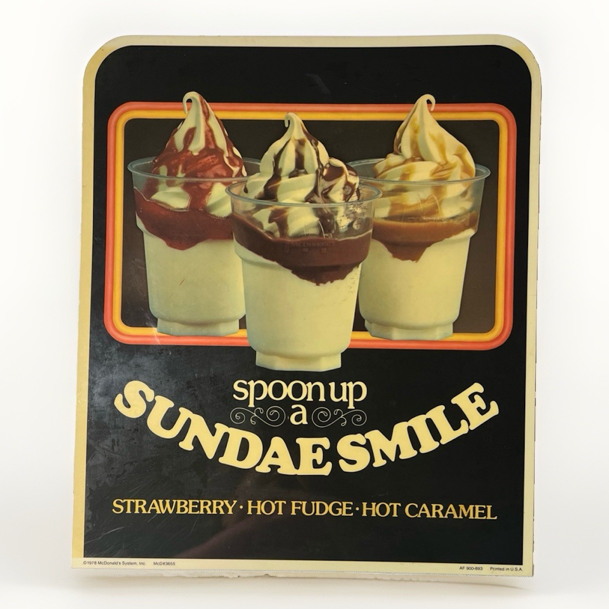 McDonald’s 1978 Spoon Up a Sundae Smile Restaurant Display Sign Vintage Rare