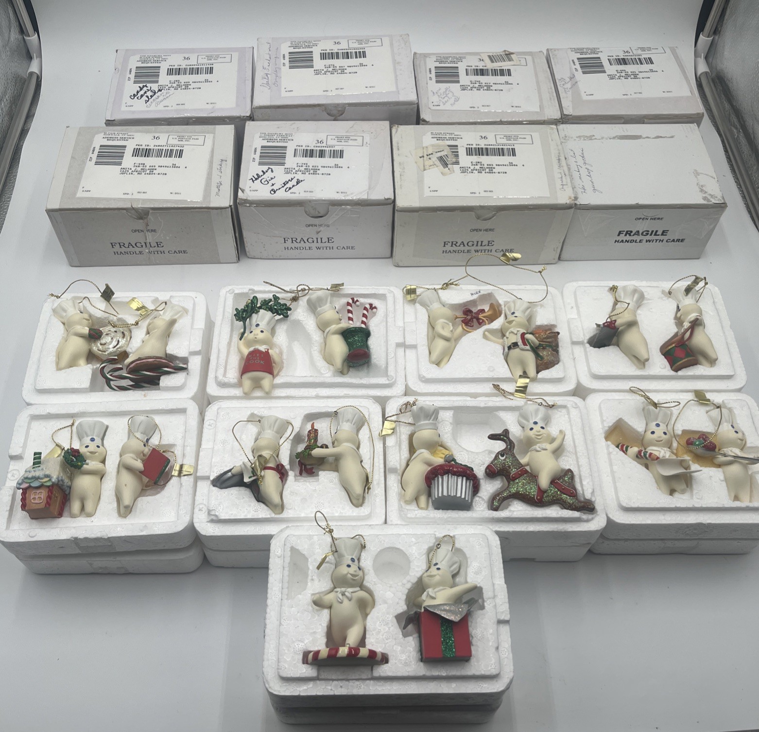 2001-02 The Danbury Mint Pillsbury Doughboy Christmas Ornaments Set Of 18 NIB