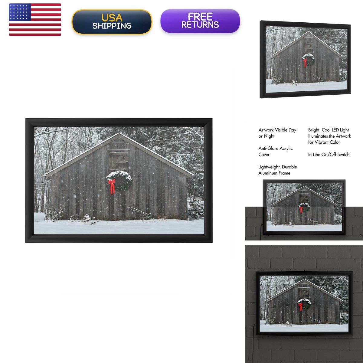 Trademark Fine Art Kurt Shaffer Christmas Barn Snow LED Lightbox Metal Frame Trademark Fine Art Kurt Shaffer Christmas Barn Snow LED Lightbox Metal Frame