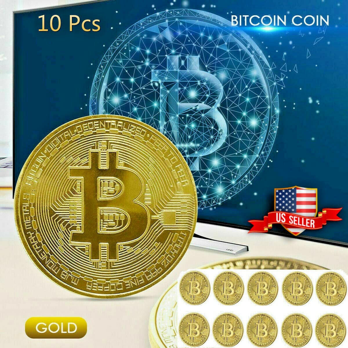 10Pcs Bitcoin Coins Commemorative Physical Collectors Gold Plated Crypto Bitcoin