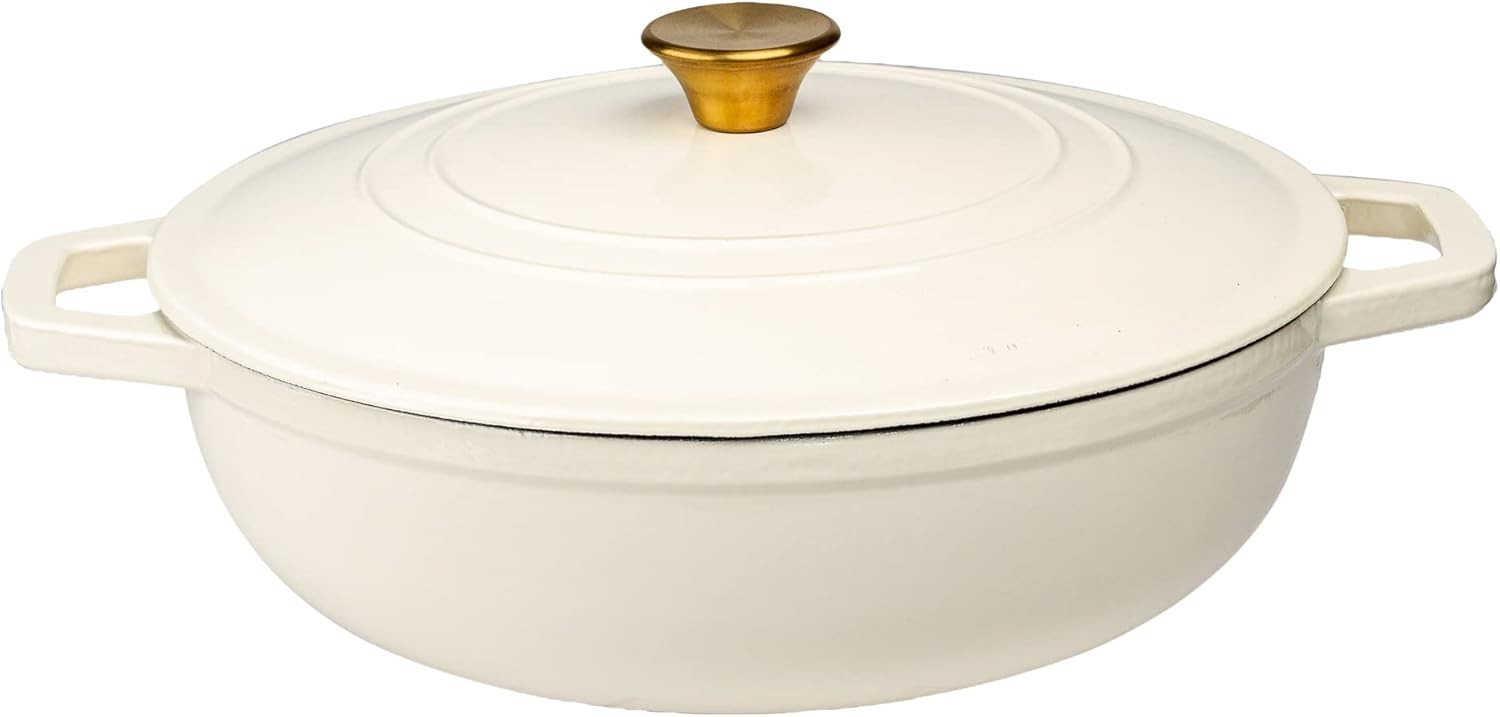LEXI HOME ENAMELED 5 QT CAST IRON DUTCH OVEN BRAISER - CREAM