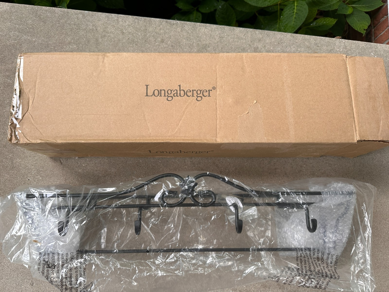 Longaberger Wrought Iron Narrow Wall Rack 71346 Shelf Hooks NEW old stock w/box Longaberger Wrought Iron Narrow Wall Rack 71346 Shelf Hooks NEW old stock w/box