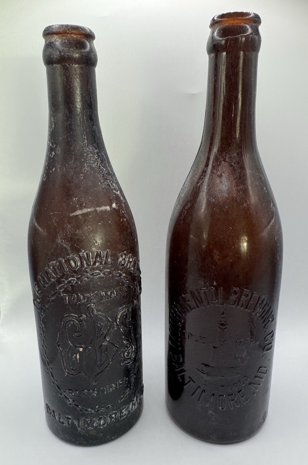 2 Pre-Prohibition Baltimore MD Beer Bottles Monumental Brewing GBS National Co