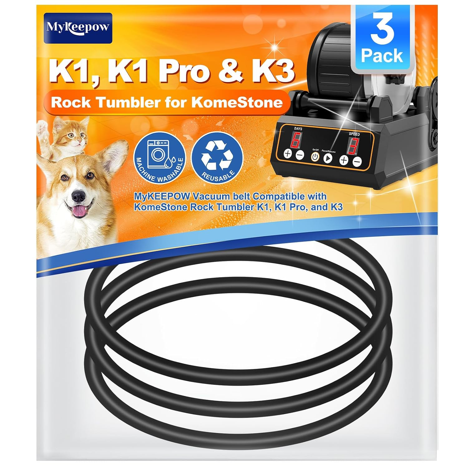 Rock Tumbler Belts Compatible with Komestone K1, K1 Pro & K3, 3PCS Rock Tumbler Belts Compatible with Komestone K1, K1 Pro & K3, 3PCS