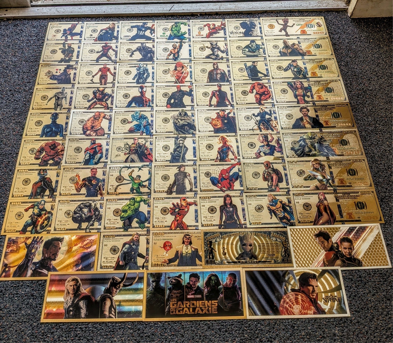 Ultra Rare 64 pc *COMPLETE* 24k Gold Foil Plated Marvel Super Hero Banknote Set