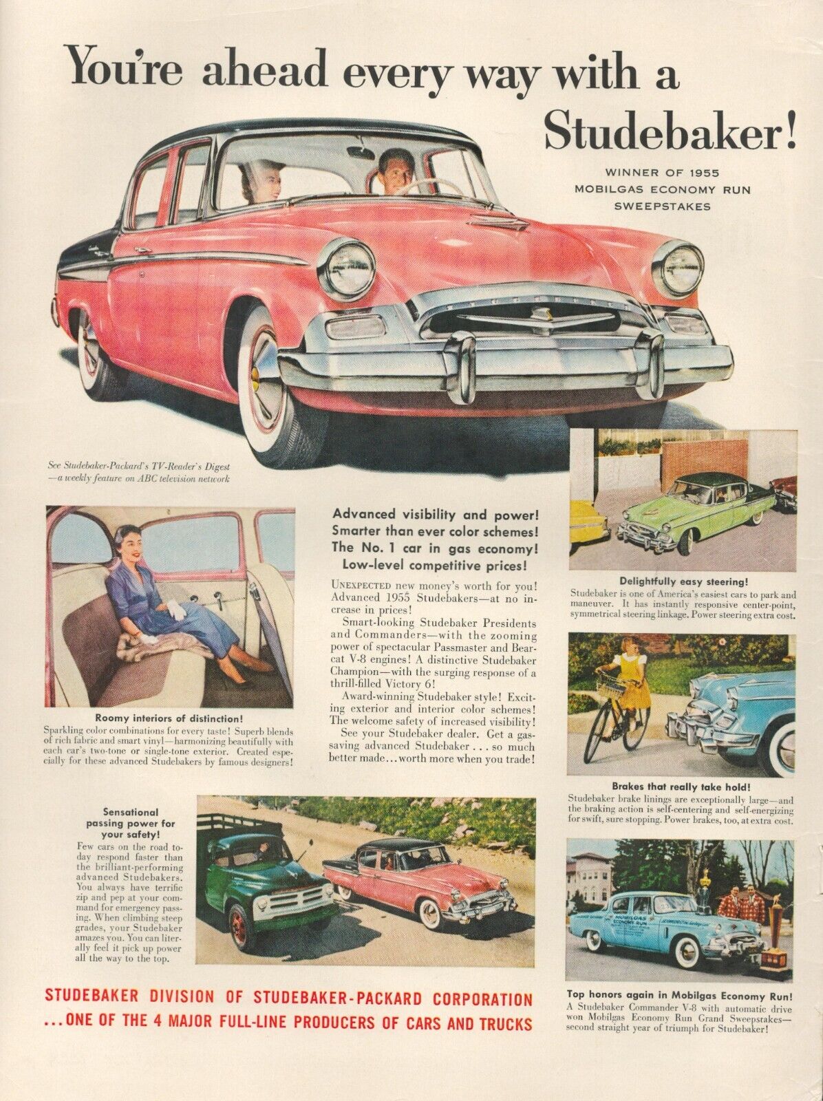 1955 Studebaker Automobile Csr 2 Tone Pink White Wall Black Tires Print Ad