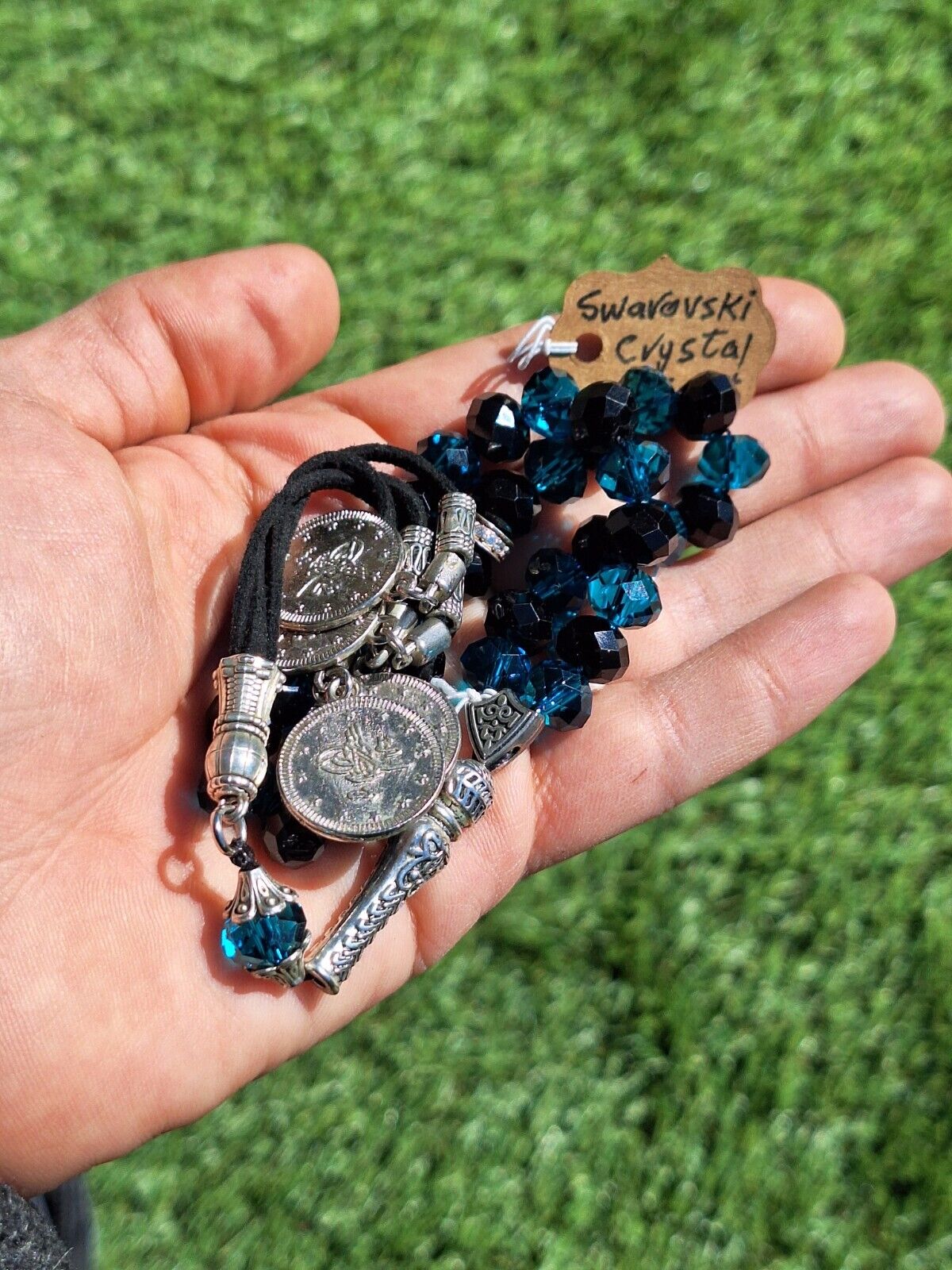 Swarovski Crystal Beads Rosary Blue-black/  Unique / Vintage 65 G