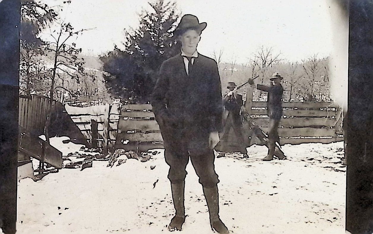 RPPC Man Aiming Rifle c1910 Firearm Winter Farm Portrait Hunting AZO Postcard RPPC Man Aiming Rifle c1910 Firearm Winter Farm Portrait Hunting AZO Postcard
