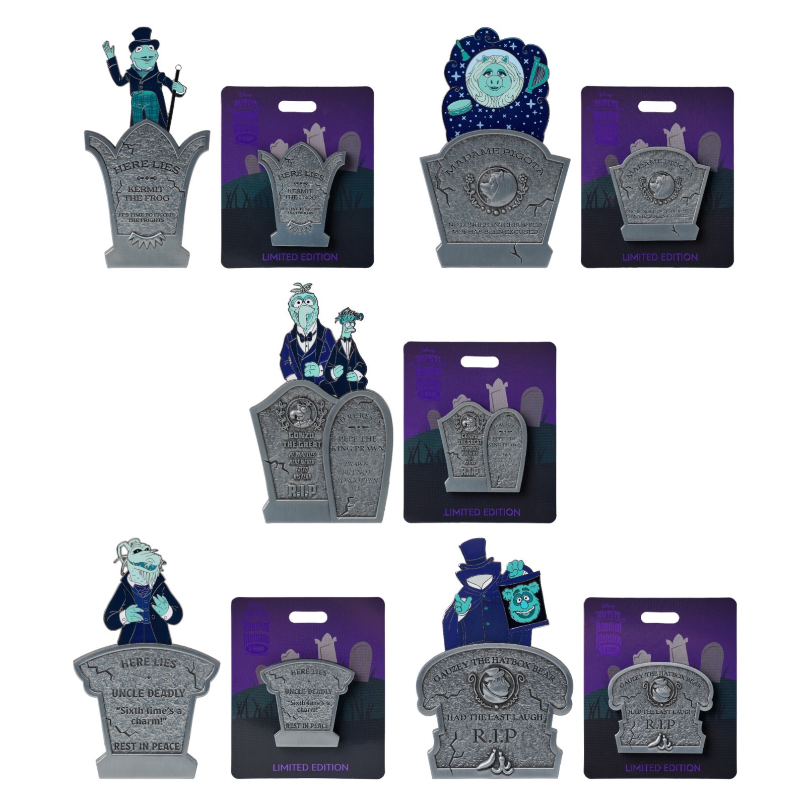CONFIRMED WDI MOG Muppets 5 Year Anniversary Haunted Mansion Complete 5 Pin Set CONFIRMED WDI MOG Muppets 5 Year Anniversary Haunted Mansion Complete 5 Pin Set